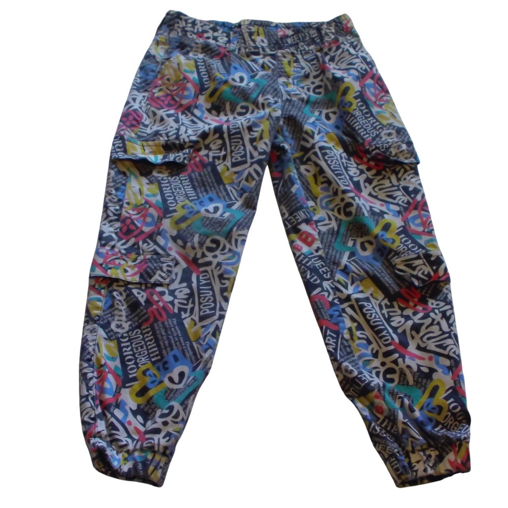 V.I.P. Graffiti Print Cargo Joggers Multicolor Street Art Newsprint Pants 9/29